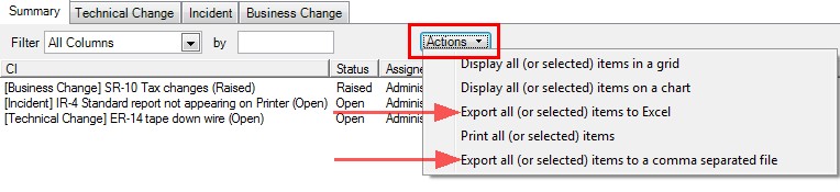 Item List - Actions - Export