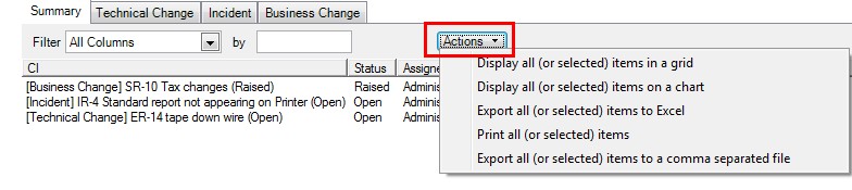 Item List - Actions