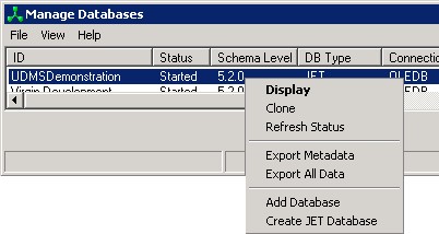 Server Utilities - Manage DBs menu