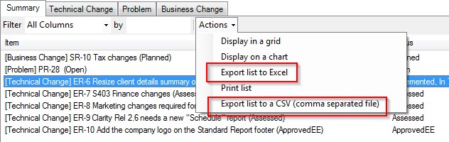 Item List - Actions - Export